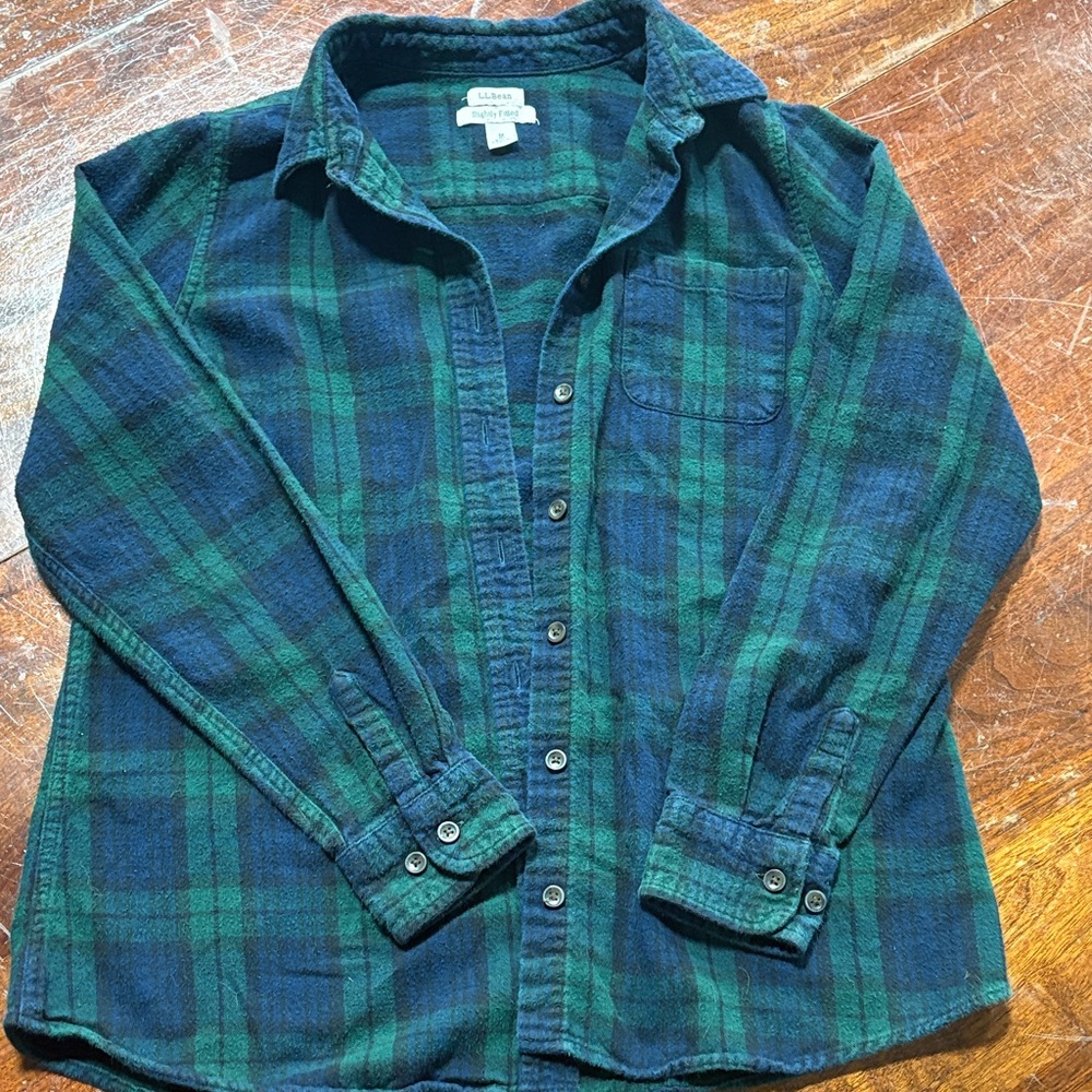 L.L. Bean Dark Green and Navy Plaid Shirt